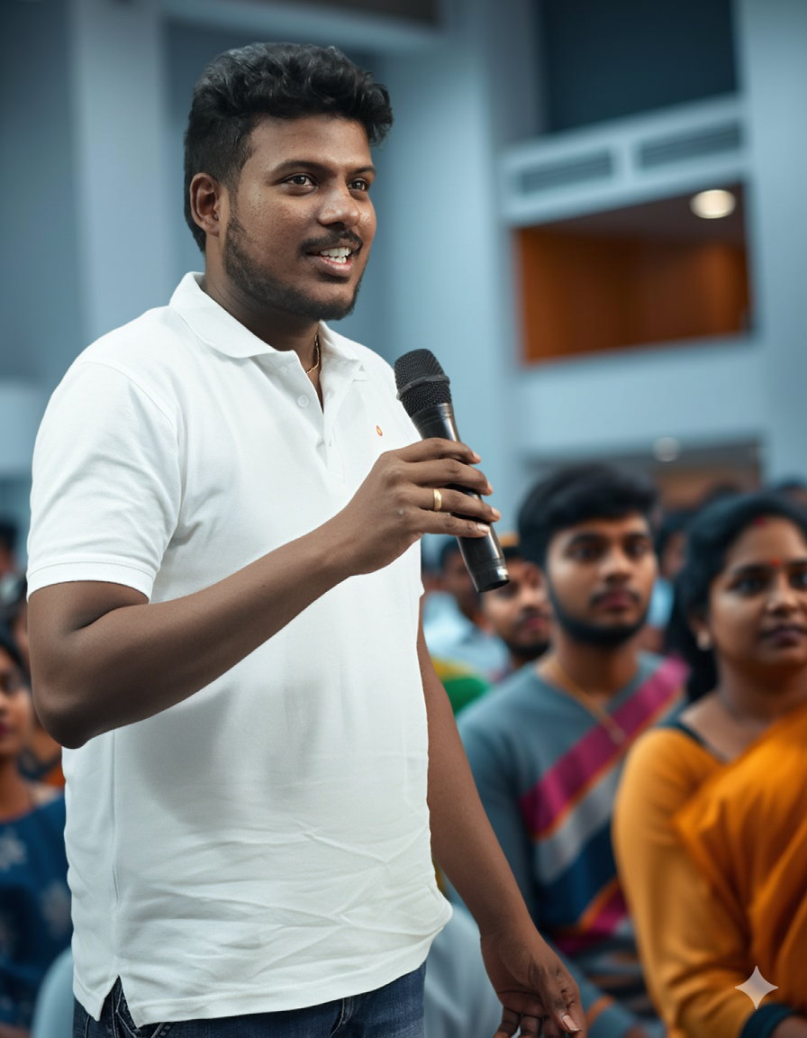A young person speaking at an event